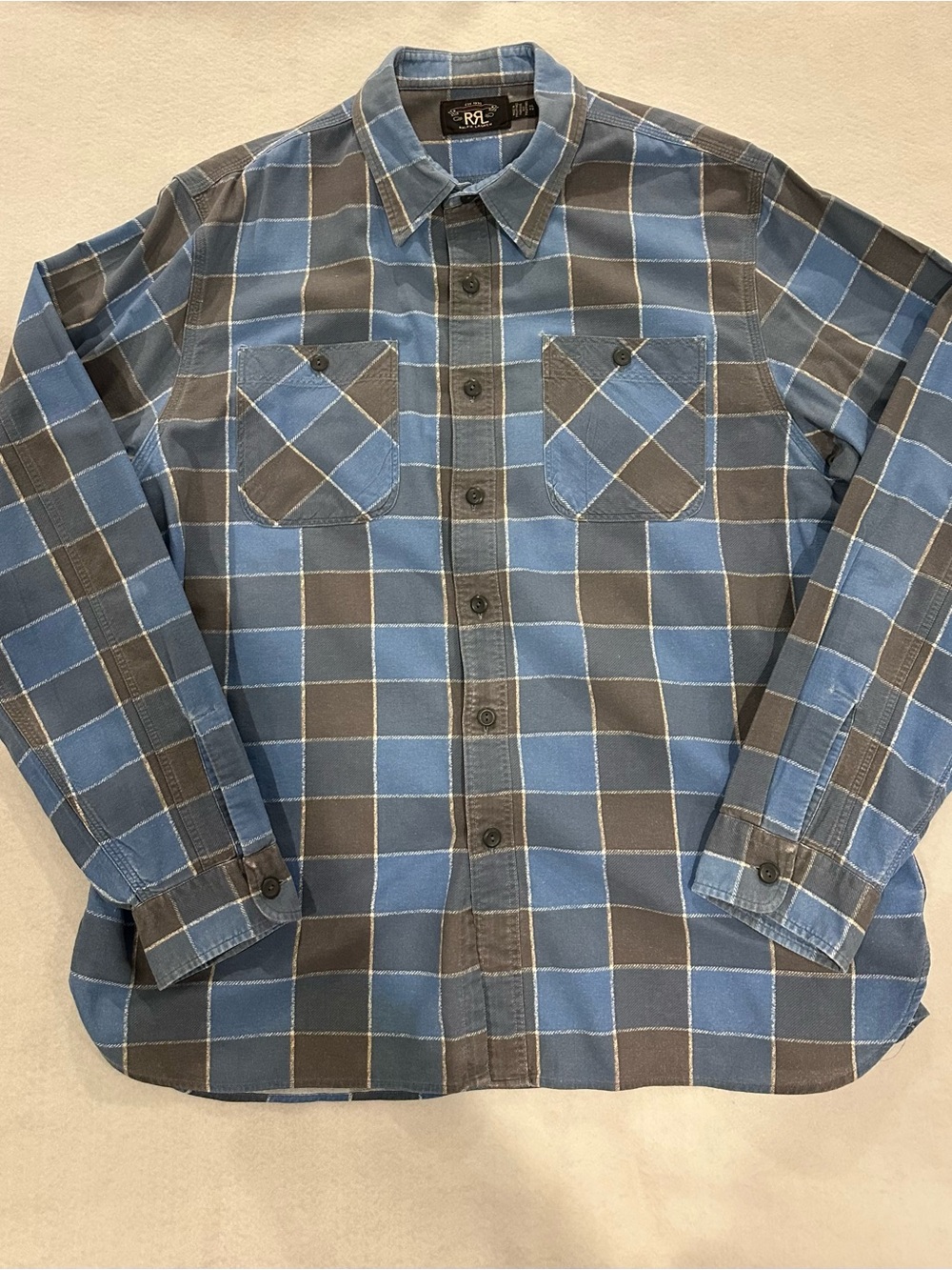 Ralph Lauren Double RL Blue and Gray Plaid Button-Down Shirt